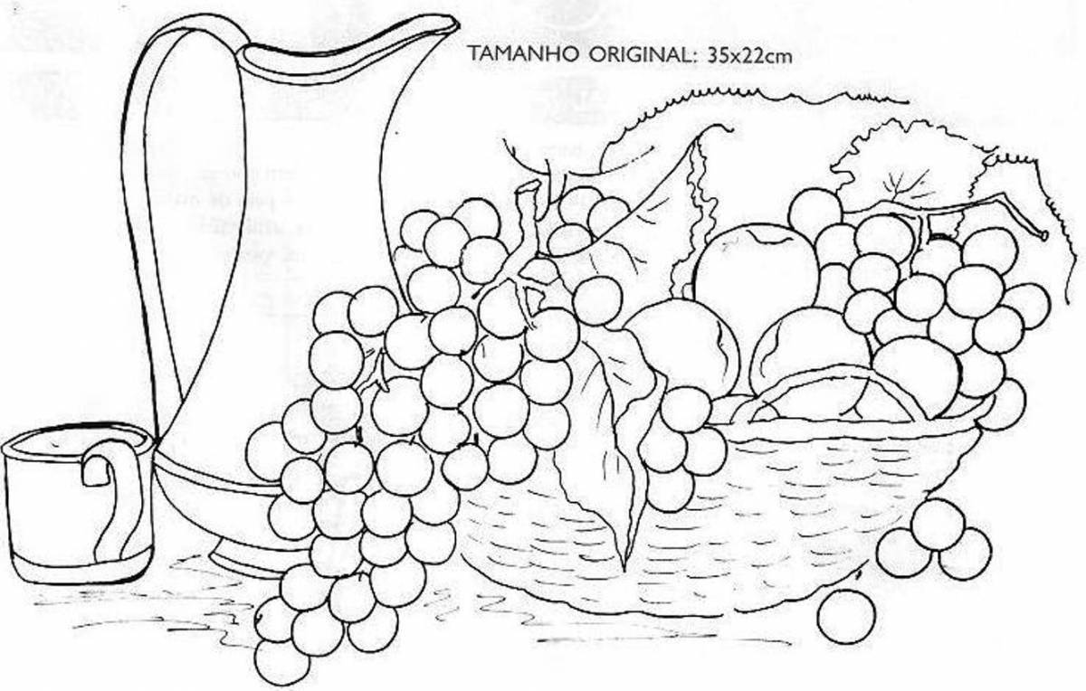 Shining still life with fruits coloring book