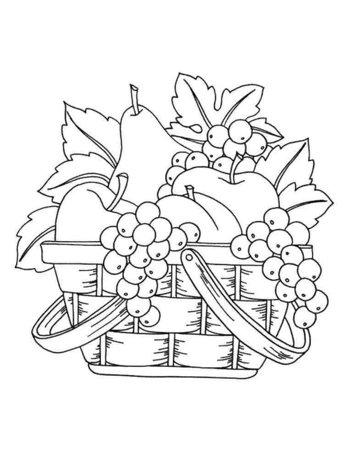 Brightly colored still life with fruit coloring book