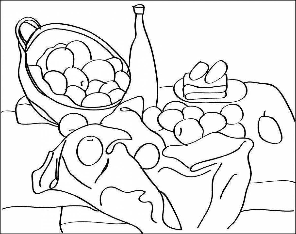 Colored still life with fruit coloring book