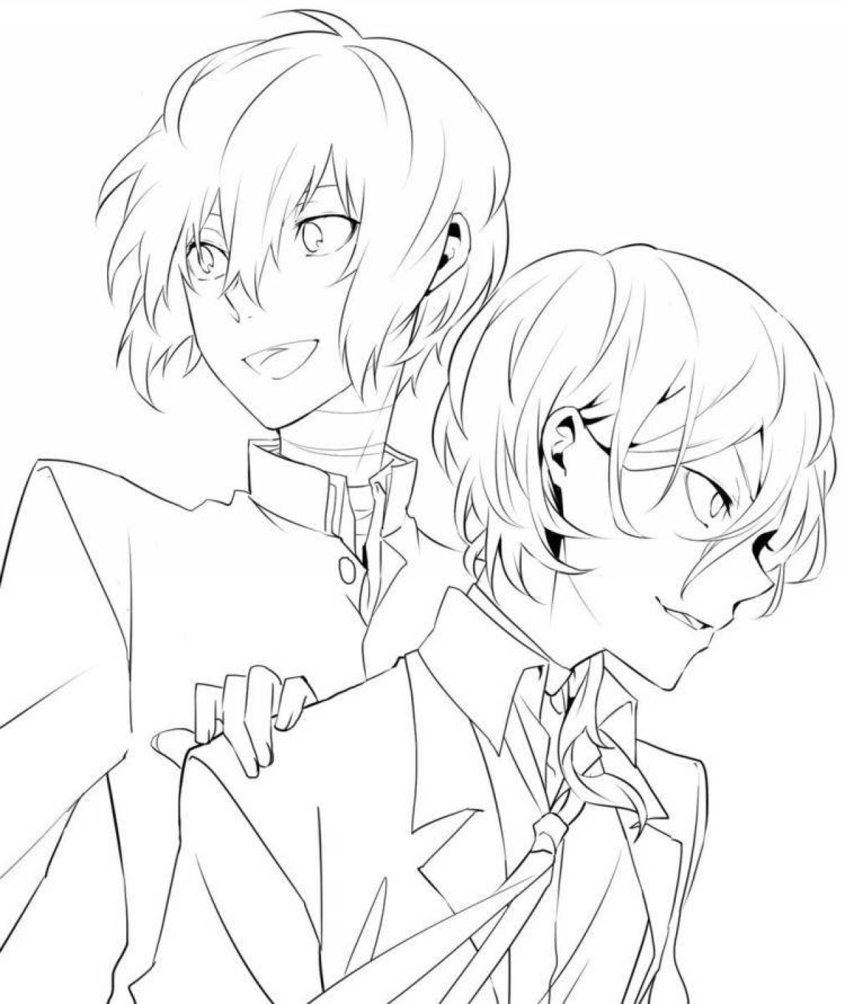 Dazai and Chuuya playful coloring page