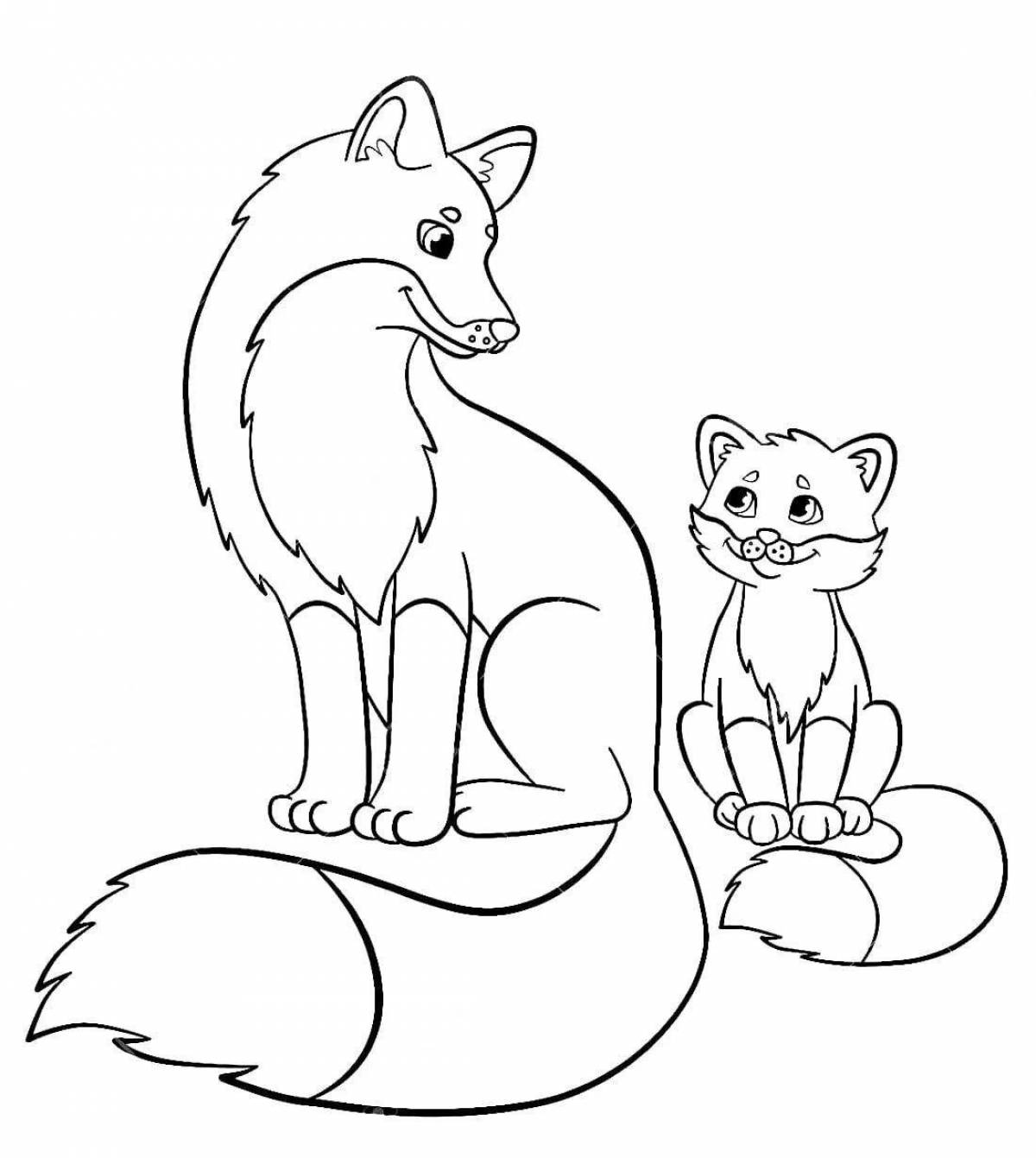 Coloring book funny fox and mouse