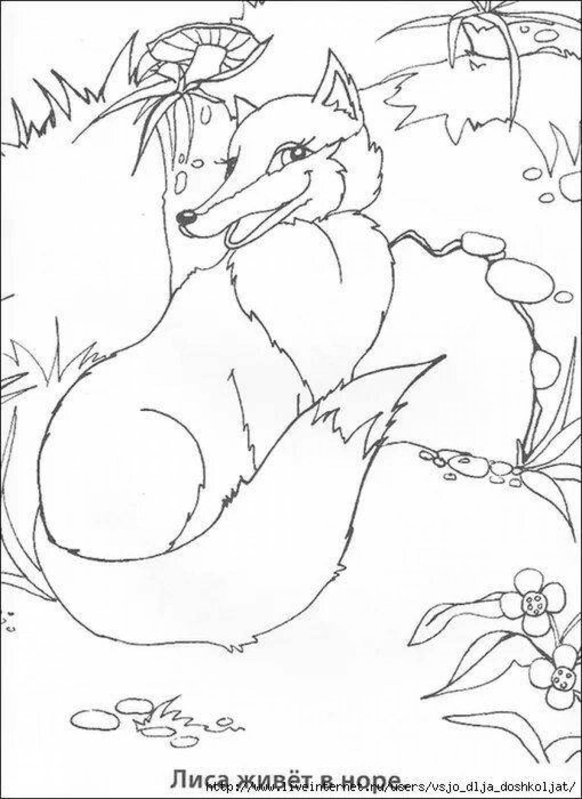 Coloring book bright fox and mouse