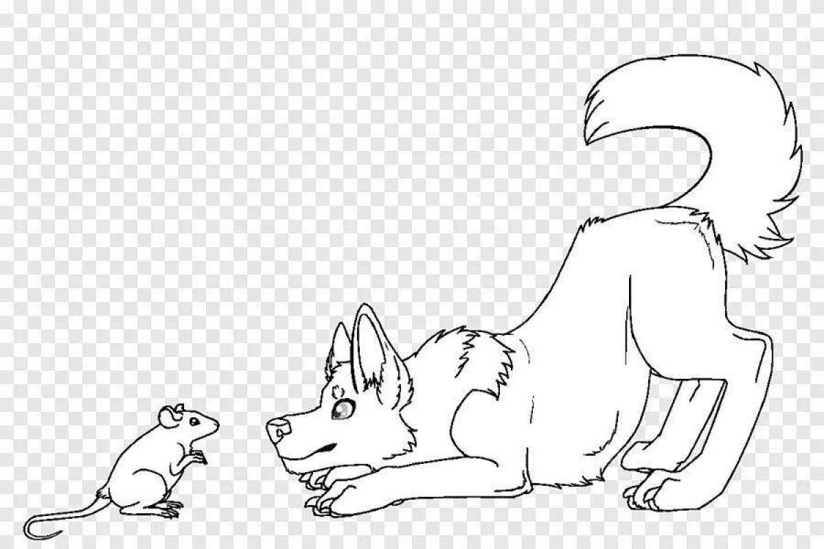 Exotic fox and mouse coloring page