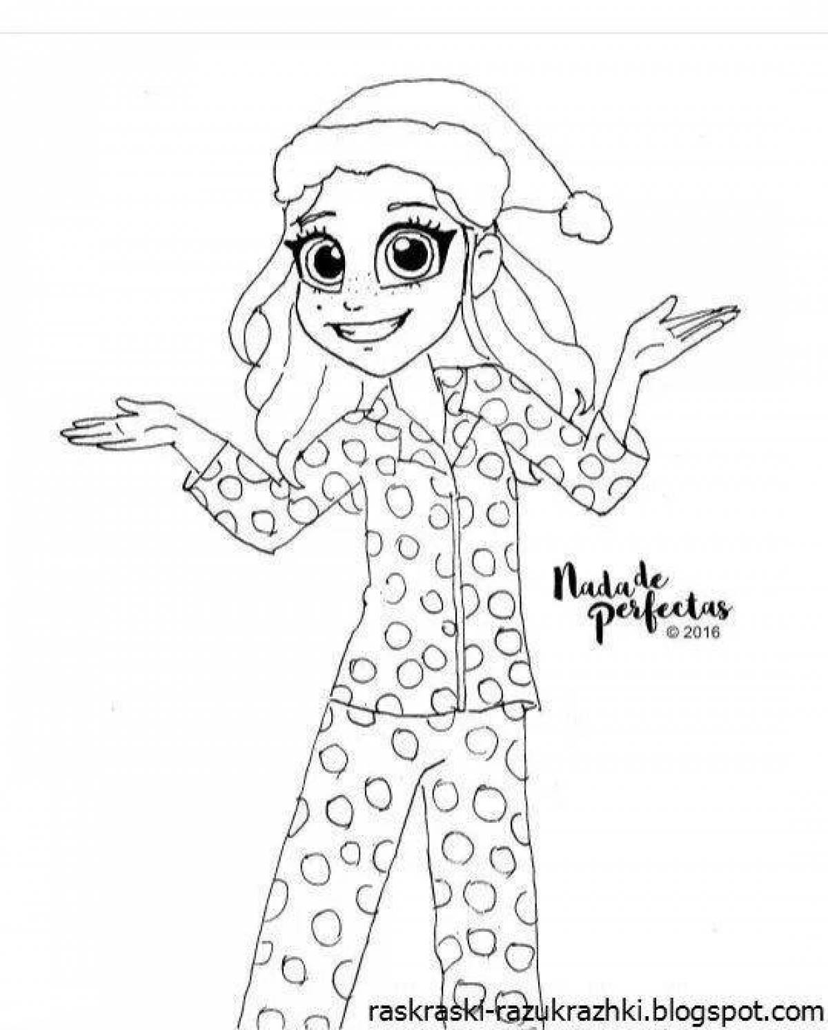 Raised coloring girl in pajamas
