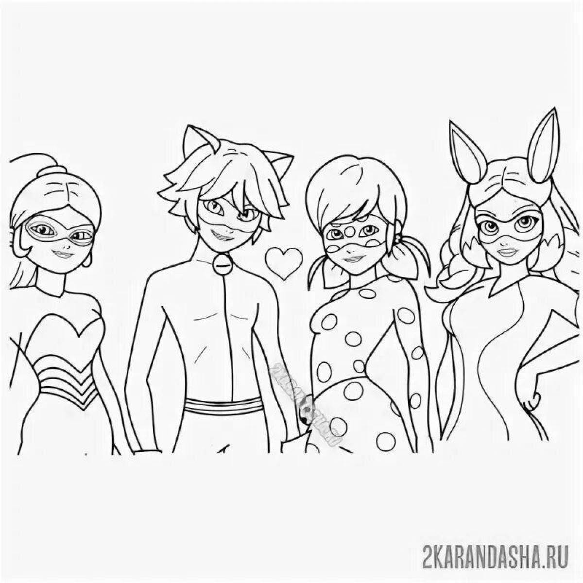 Coloring page bright team lady bug