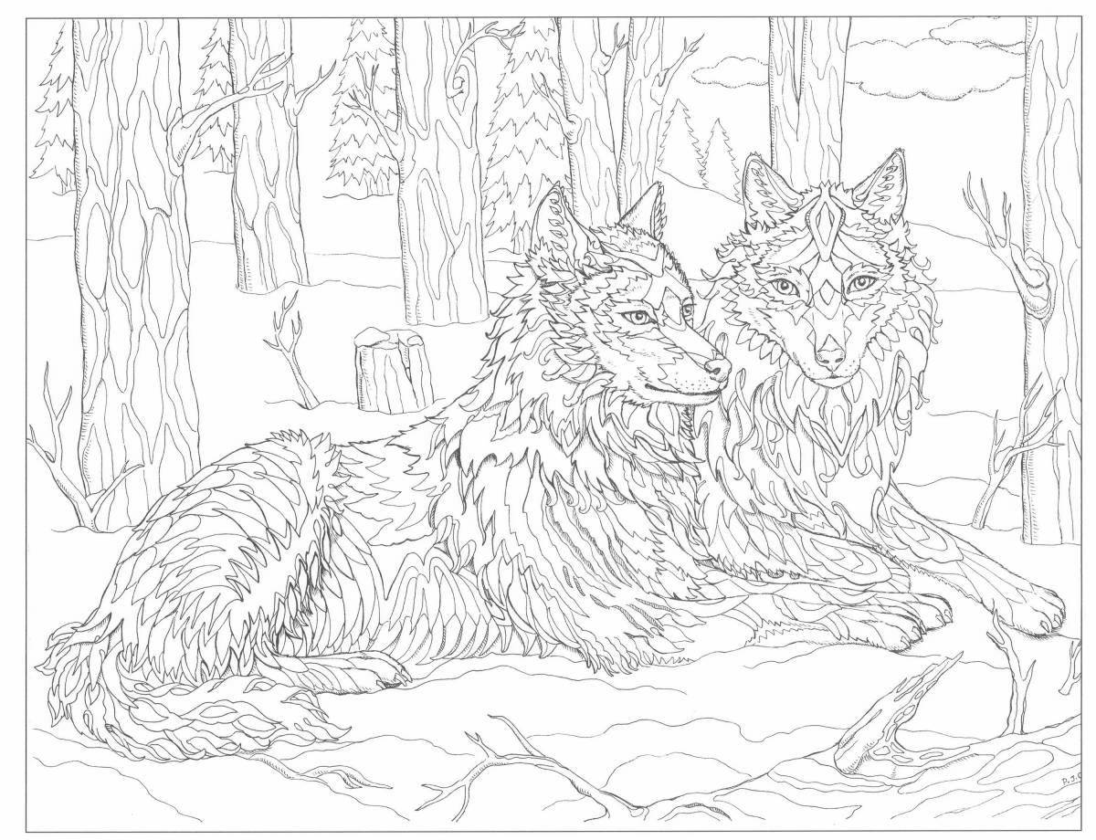 Glitter wolf coloring by numbers