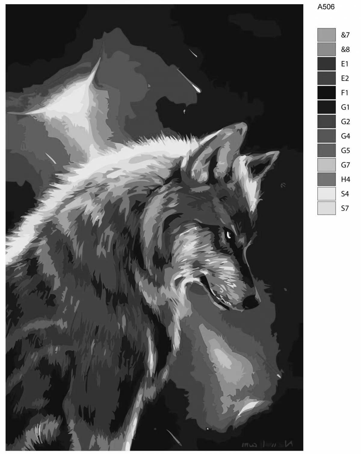 Great wolf coloring by numbers