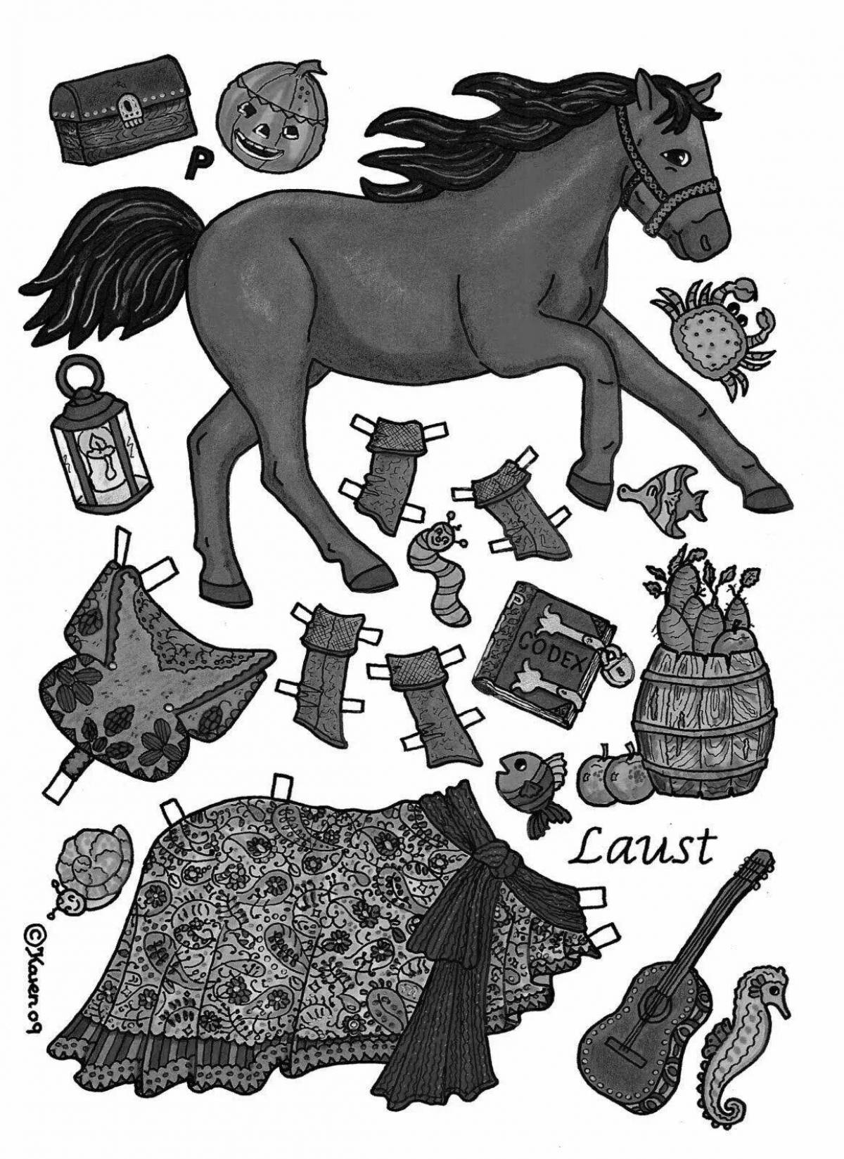 Amazing horse coloring book in clothes