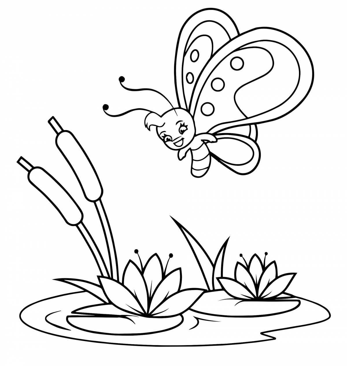 Радостная раскраска цветы и бабочки