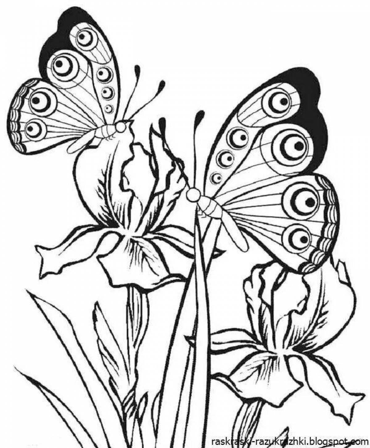 Glitter coloring flowers and butterflies