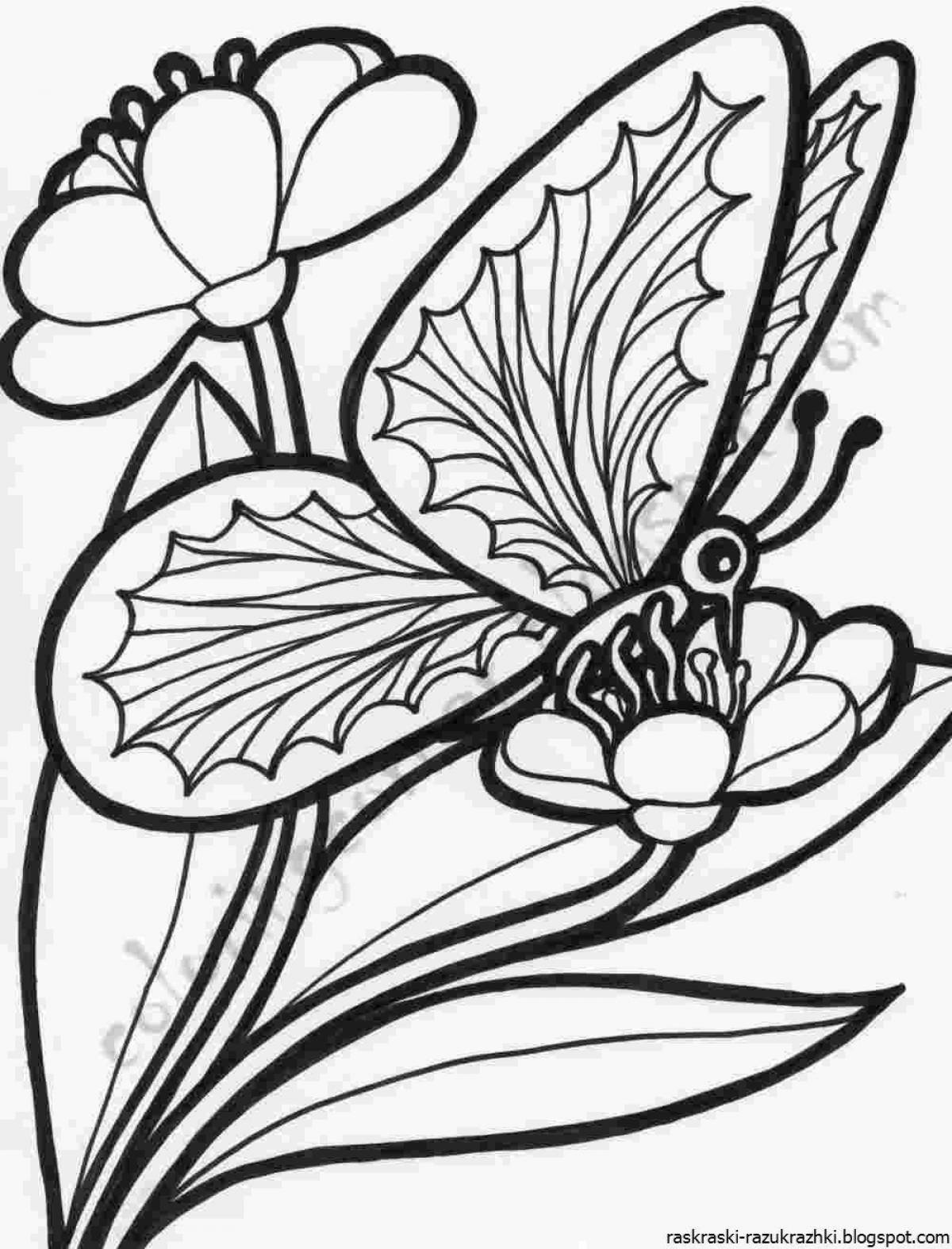 Exotic coloring pages flowers and butterflies