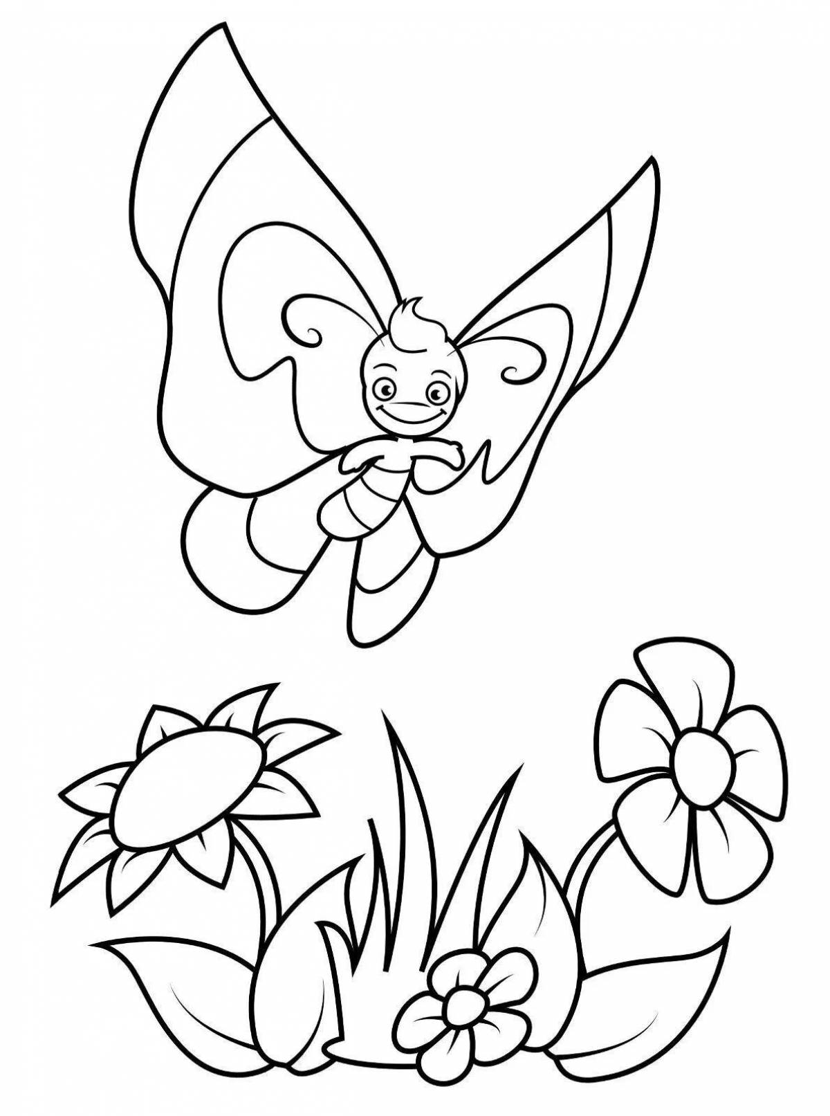 Blissful coloring flowers and butterflies