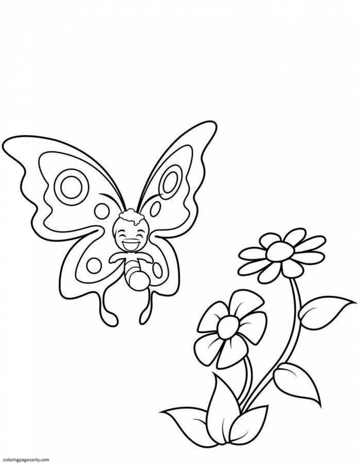 Раскраска Цветы и бабочки распечатать или скачать