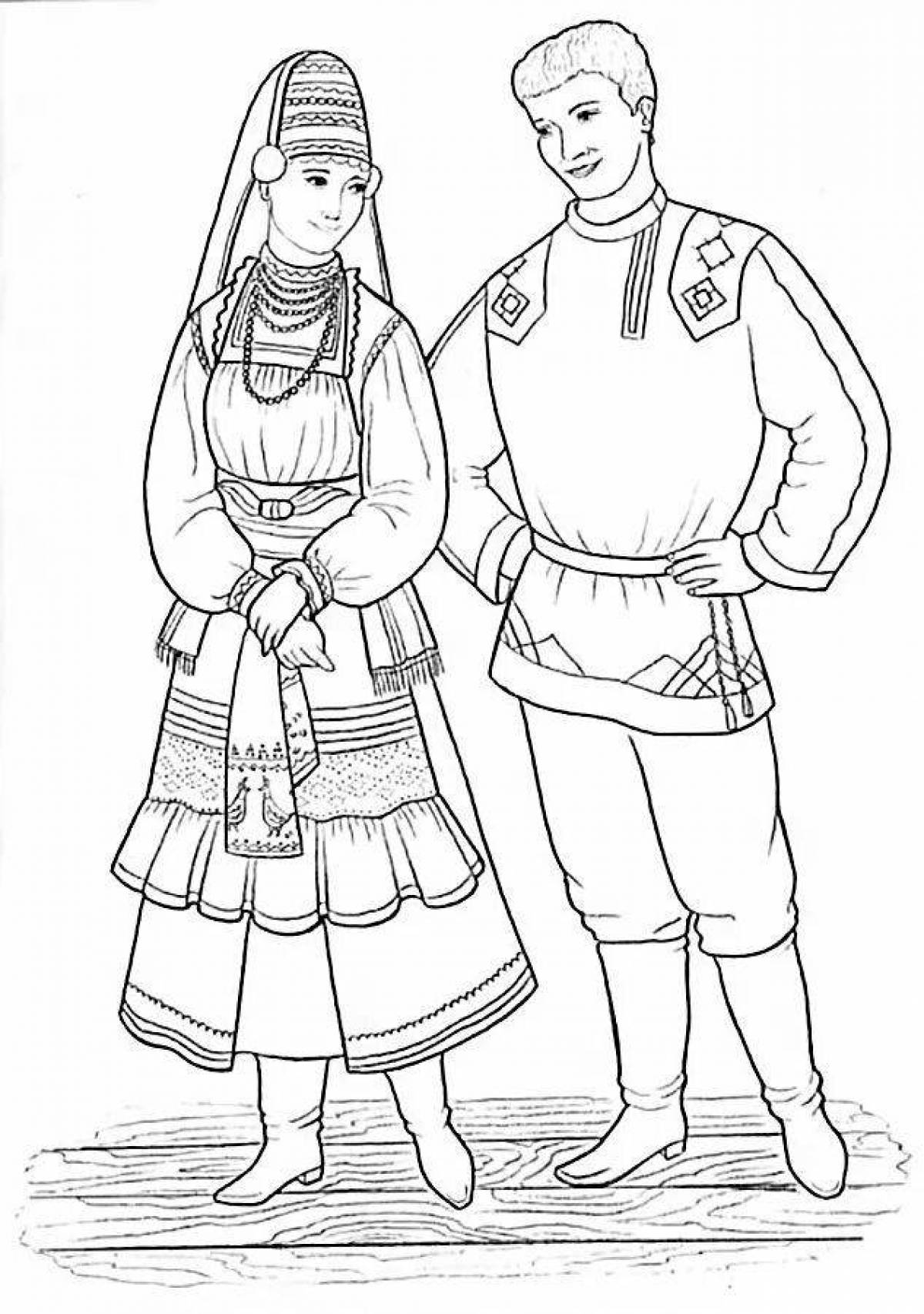 Coloring page bright national costumes of Russia