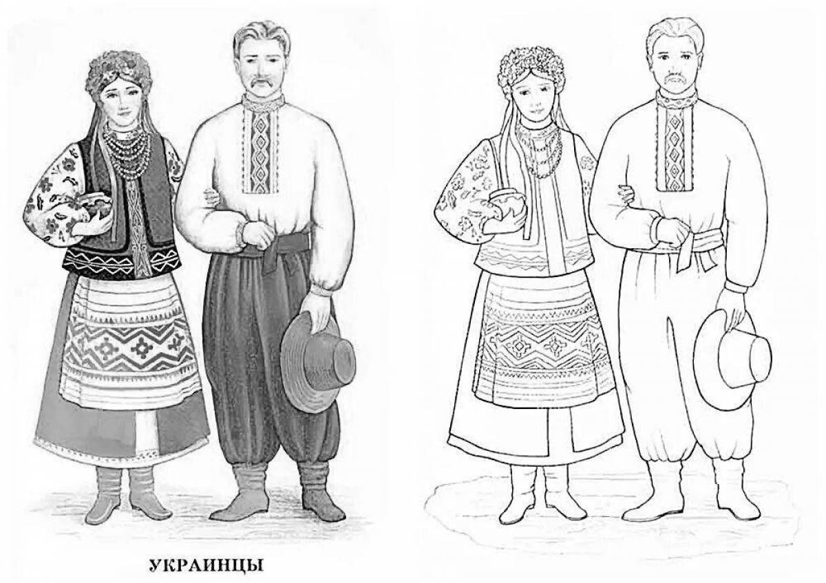 Coloring page delightful national costume of russia