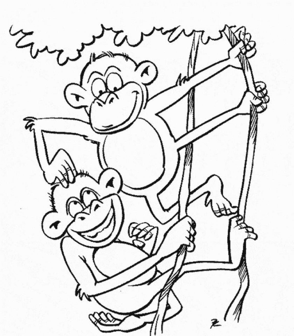 Carefree coloring monkey and glasses