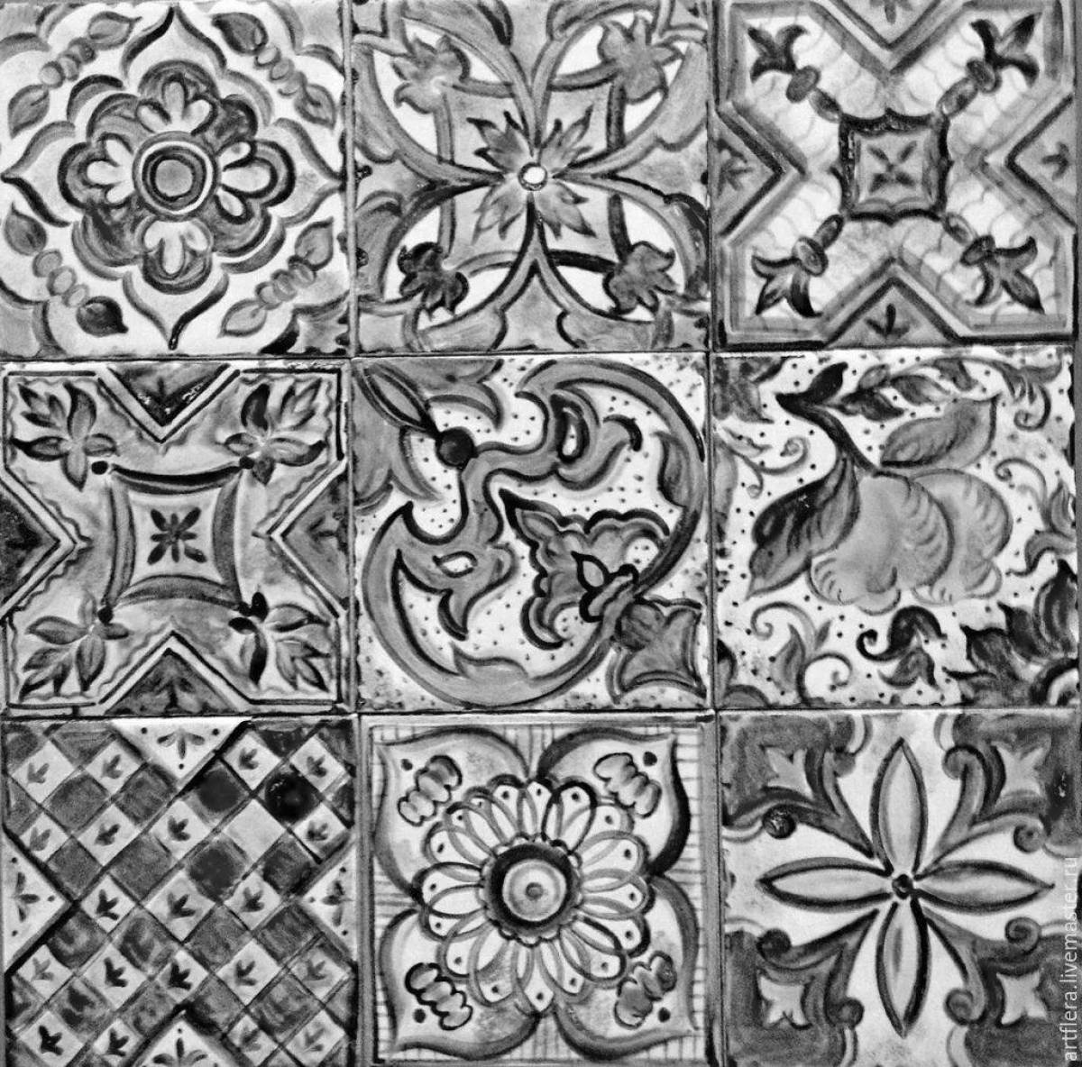 Coloring book dazzling ceramic tiles