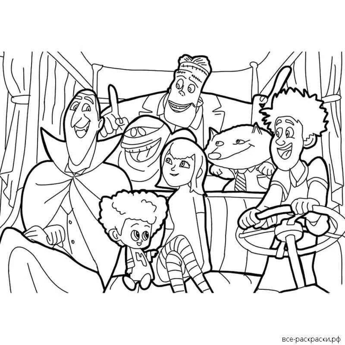 Monsters on vacation playful coloring page