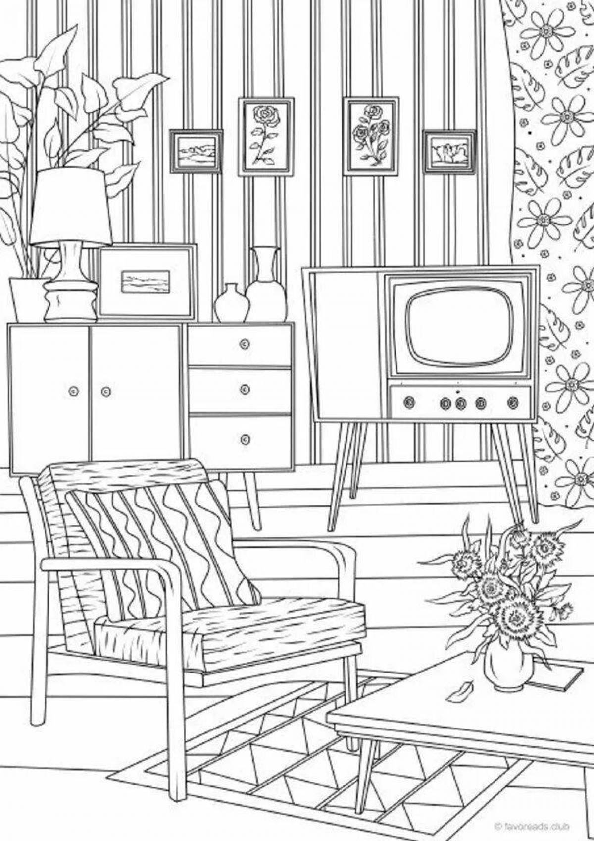 A cheerful coloring book for the interior of a children's room