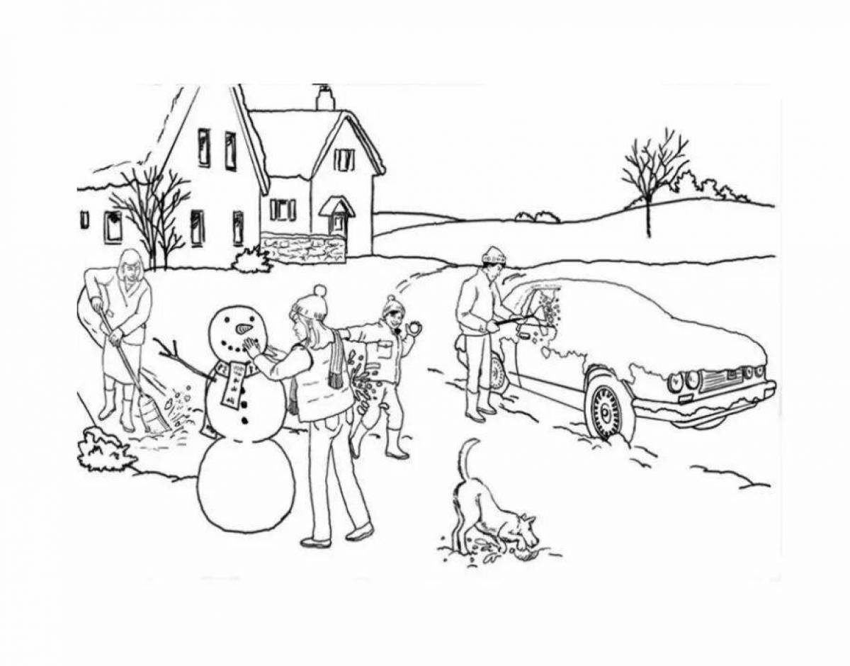 Brilliant coloring book about working on a farm in winter