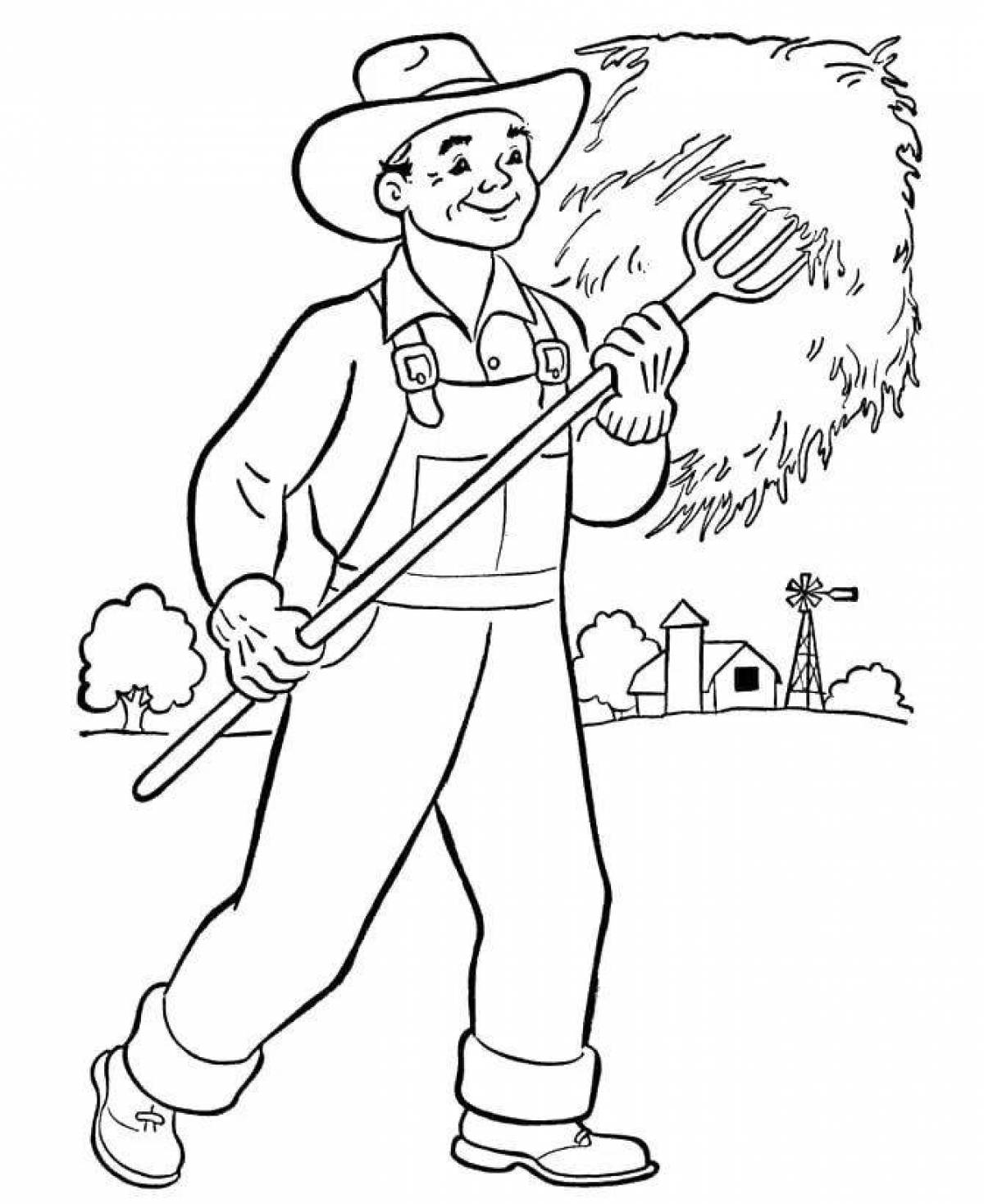 Dazzling coloring book about farming in winter