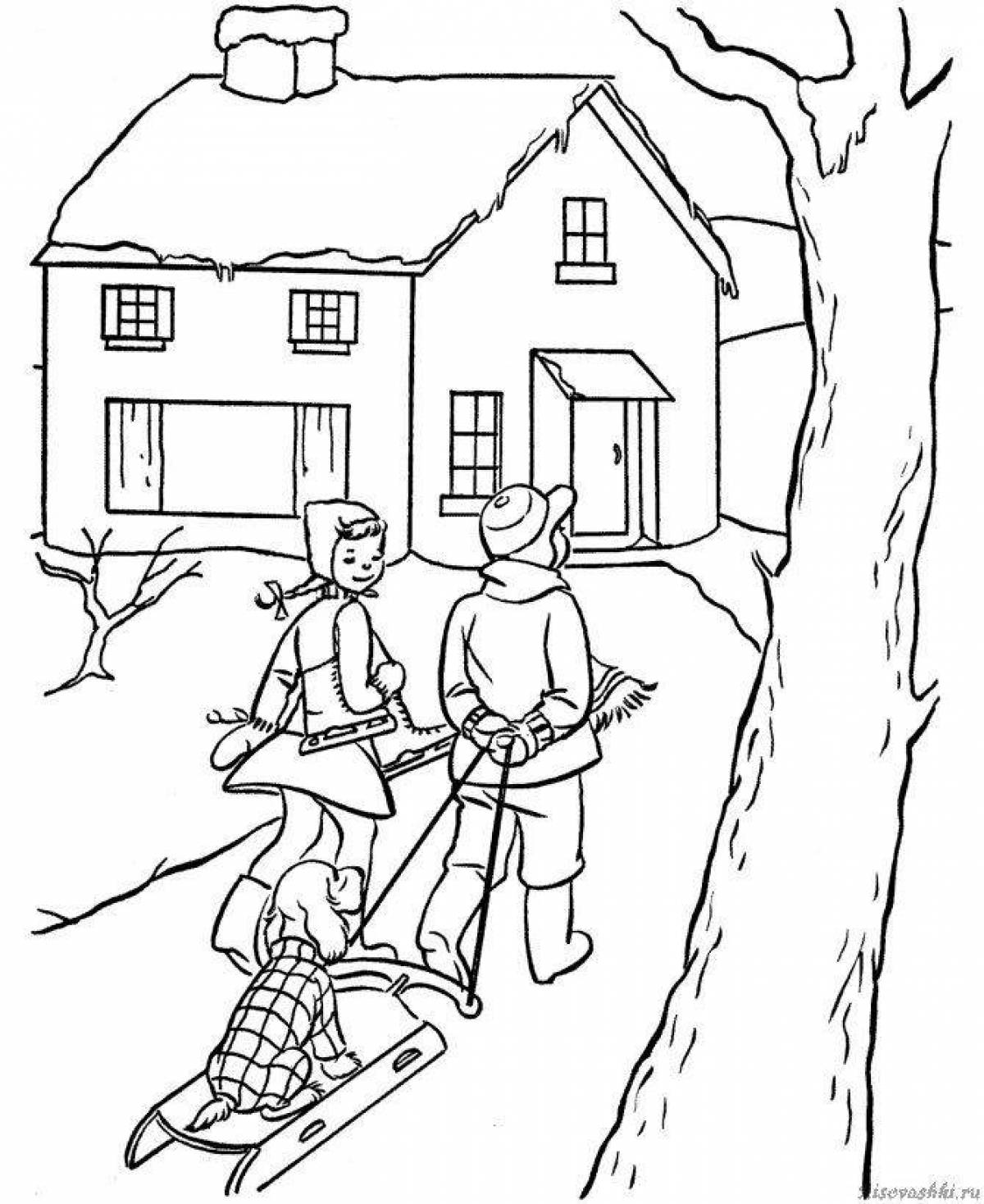 Deluxe coloring book about agricultural work in winter