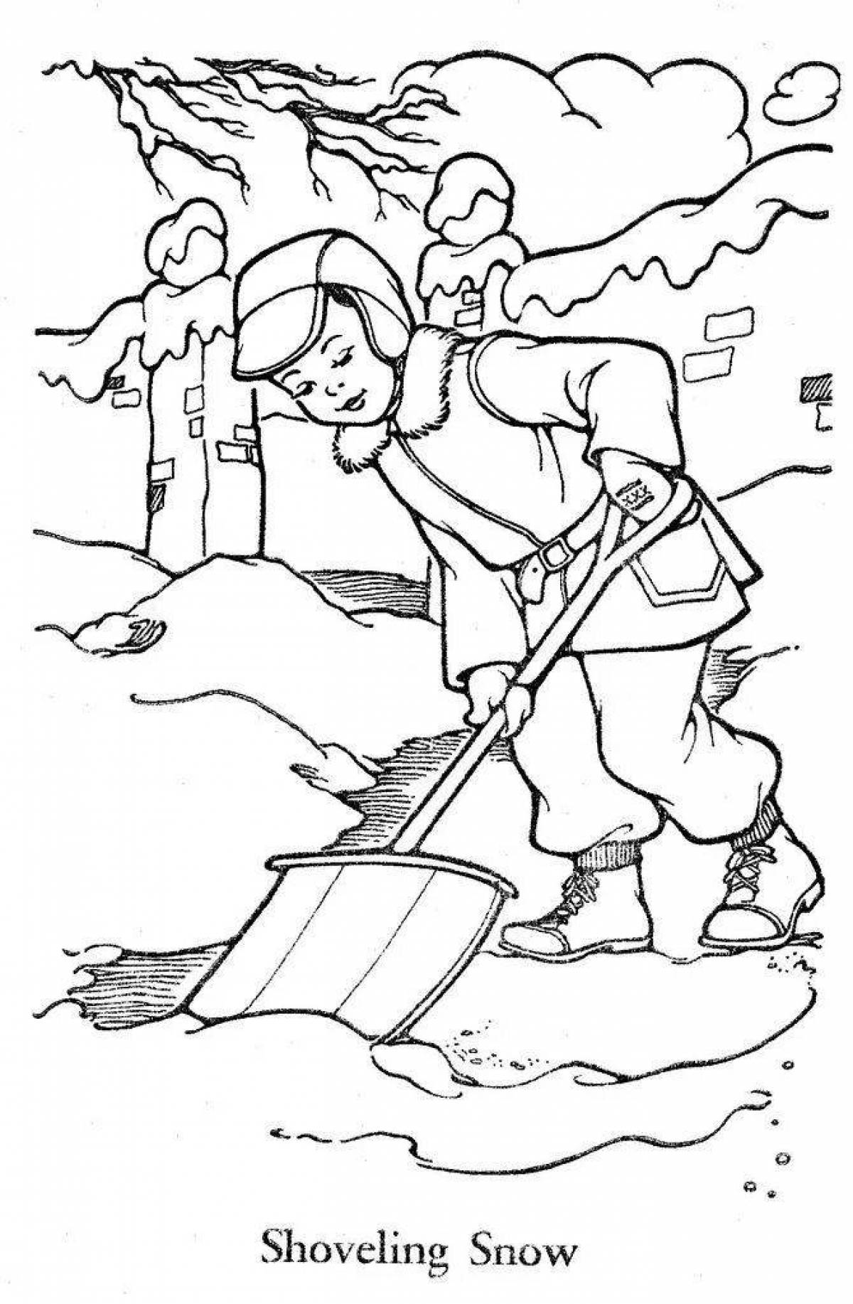 Glitter coloring page of agricultural work in winter