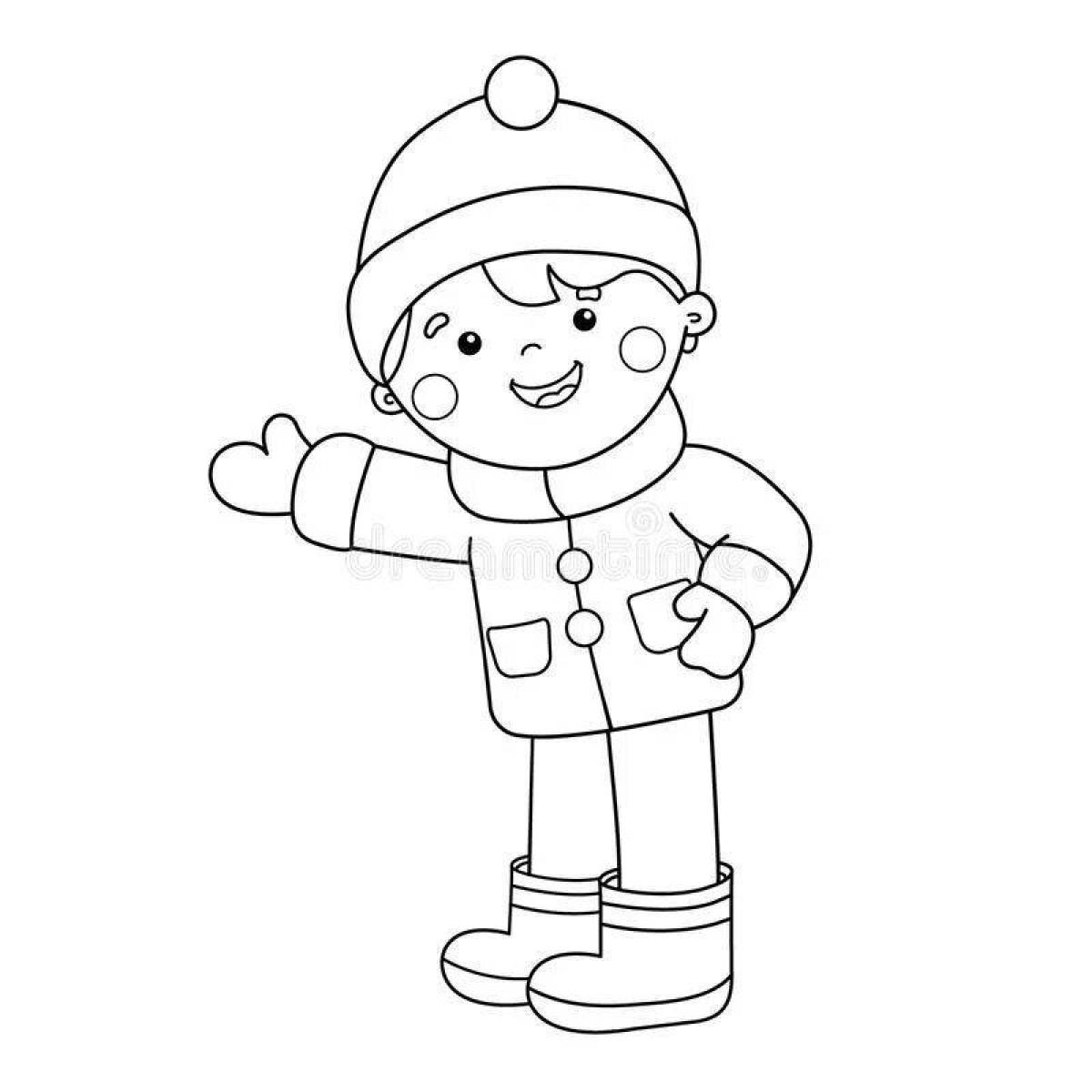 Relaxed child in winter clothes