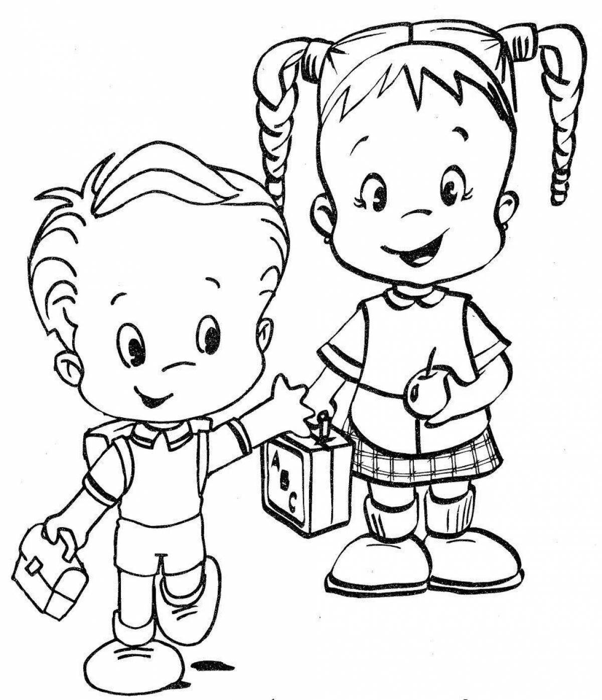 Happy me and my friends coloring page