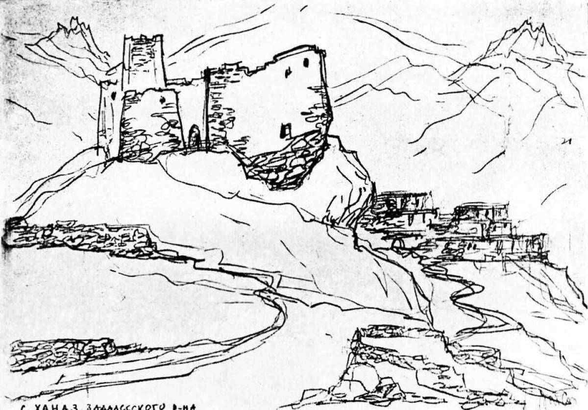 Схема аула. Кавказ Графика. Осетия рисунки. Рисунки горных аулов. Поселение в горах рисунок.