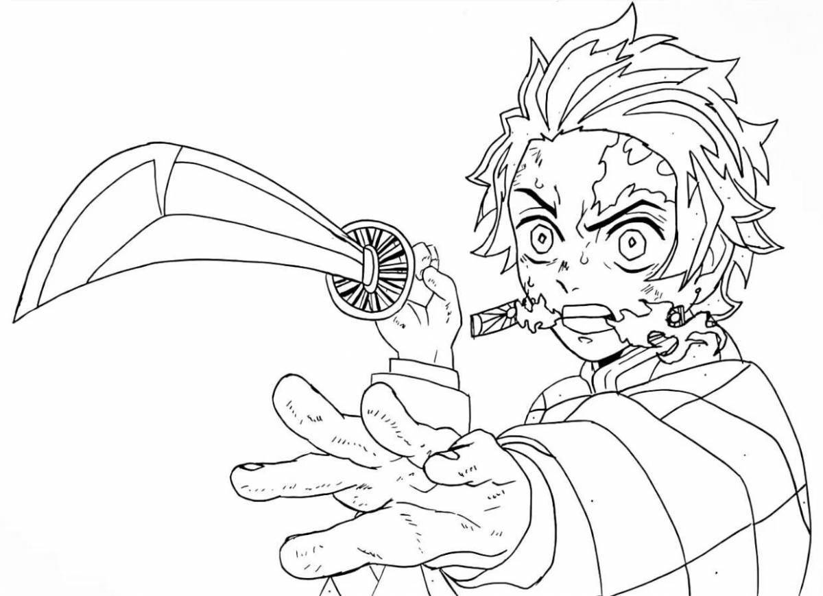 Tanjiro cleaver demon detailed coloring page