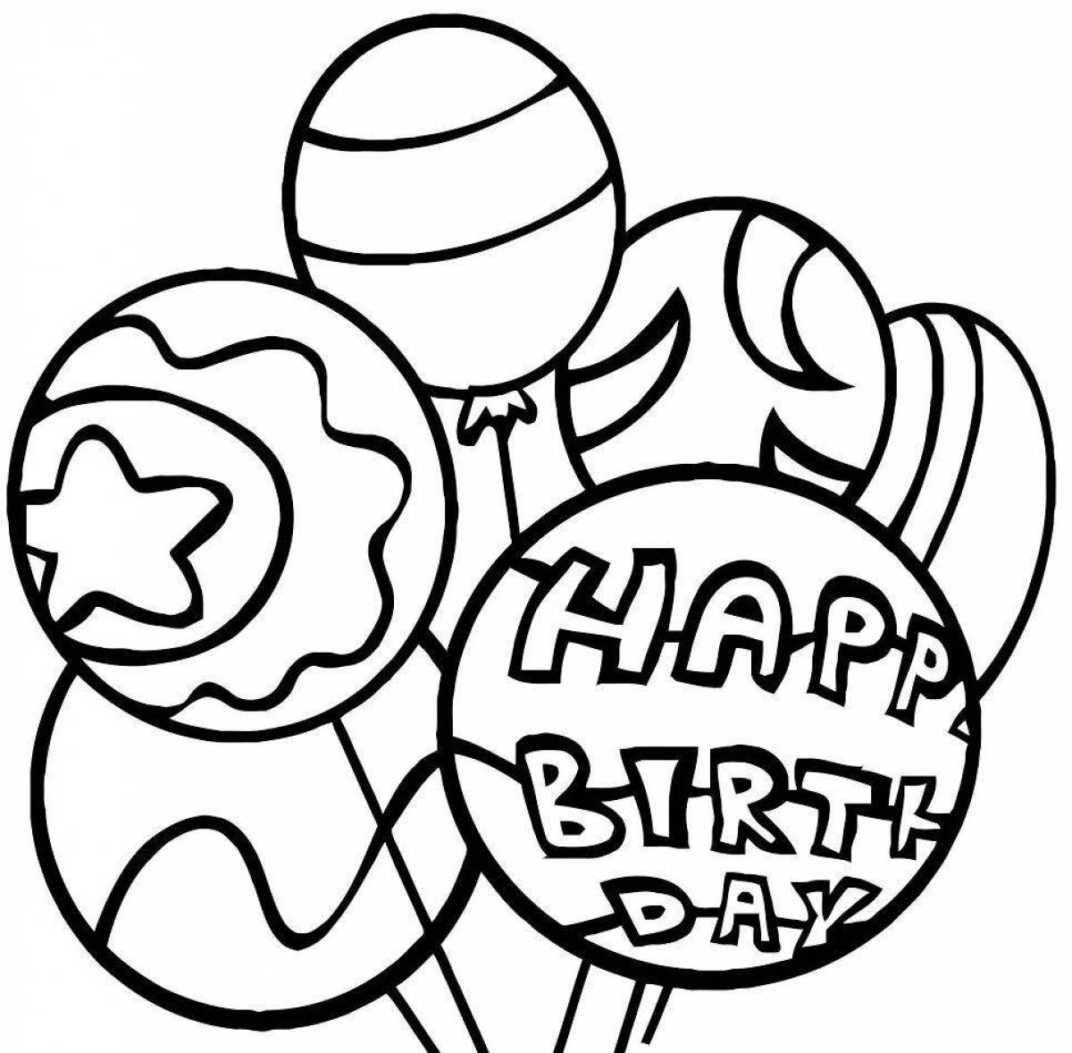 Coloring page fancy happy birthday balloons