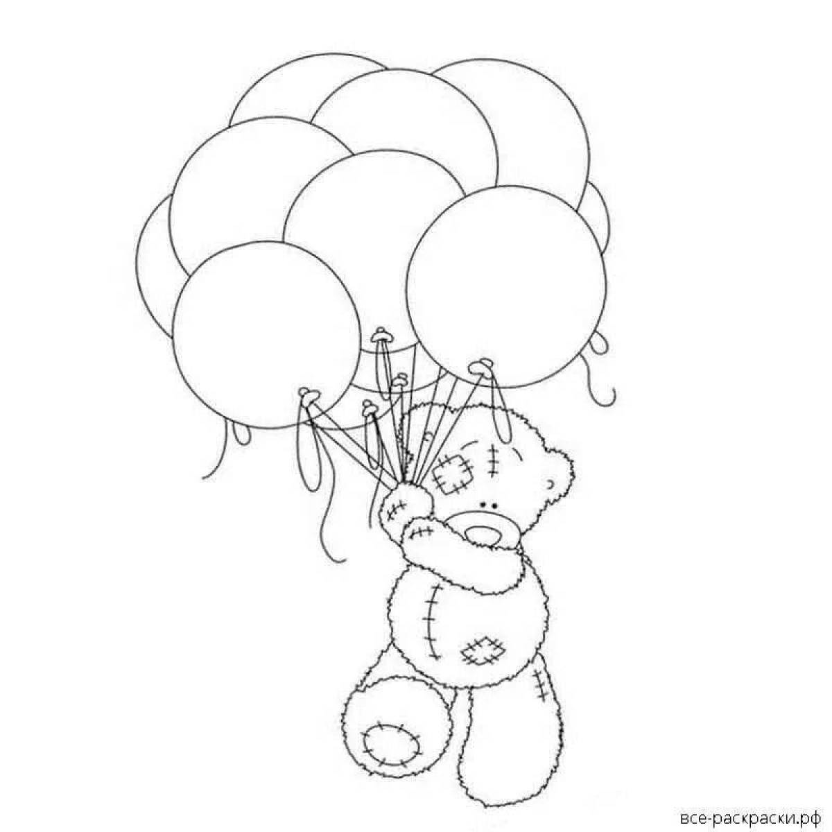 Мишка Тедди с шариками раскраска