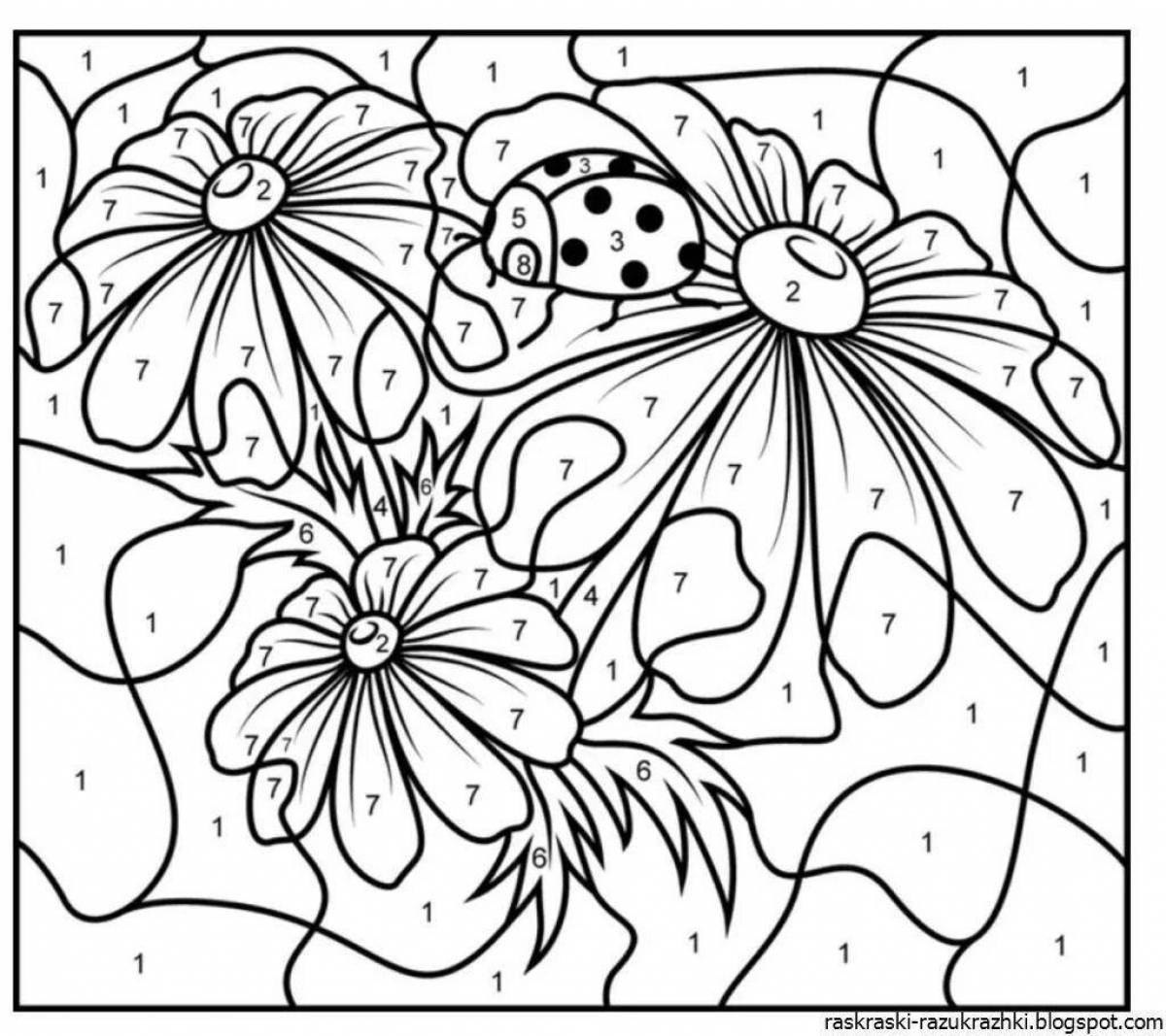 Radiant coloring page by numbers black and white