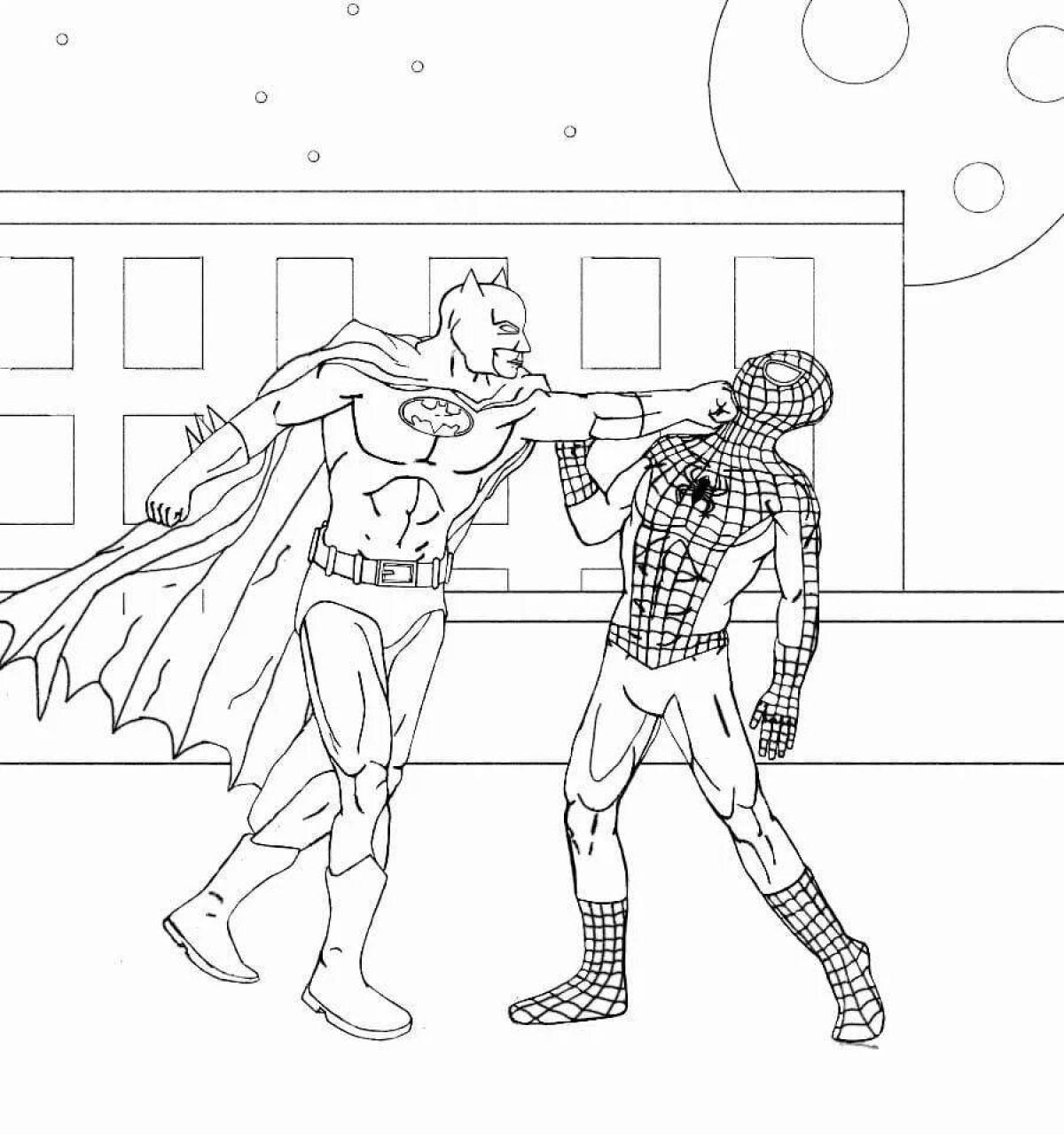 Яркий бэтмен и человек-паук раскраска