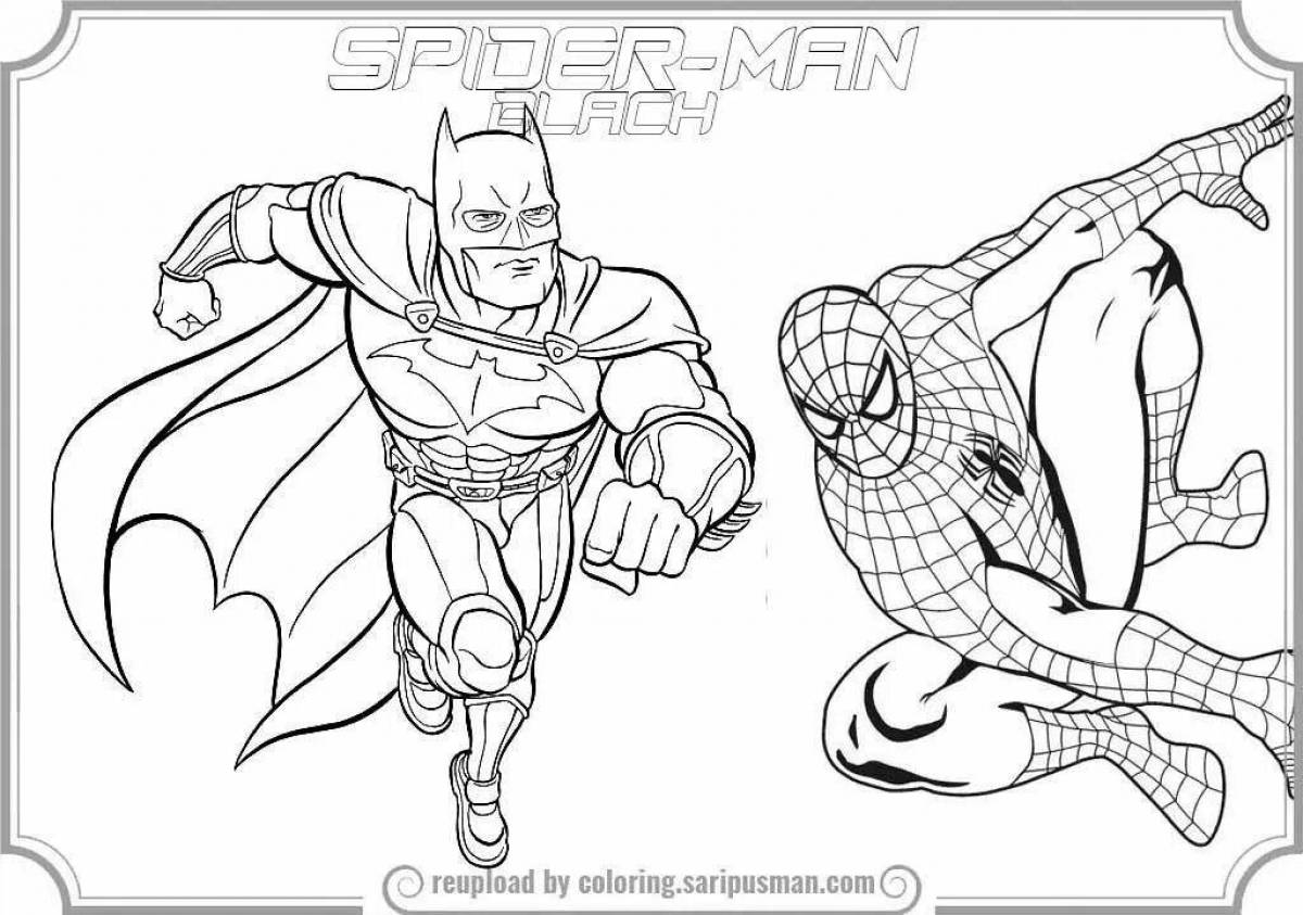 Coloring book living batman and spiderman