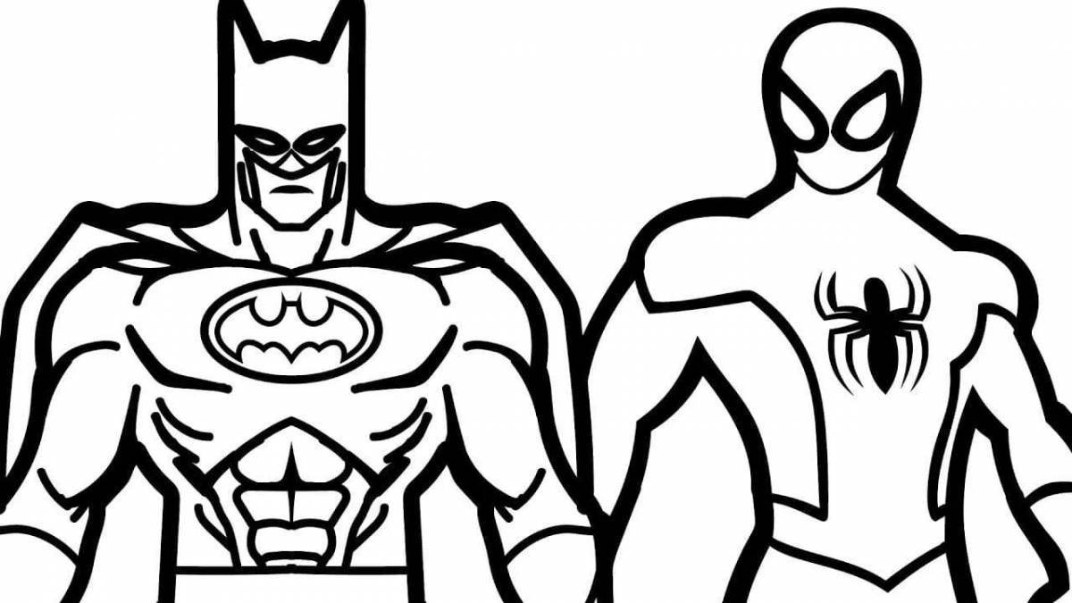 Coloring book funny batman and spiderman