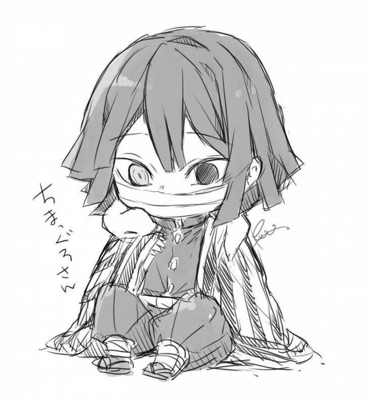 Coloring book cheerful chibi demon cleaver