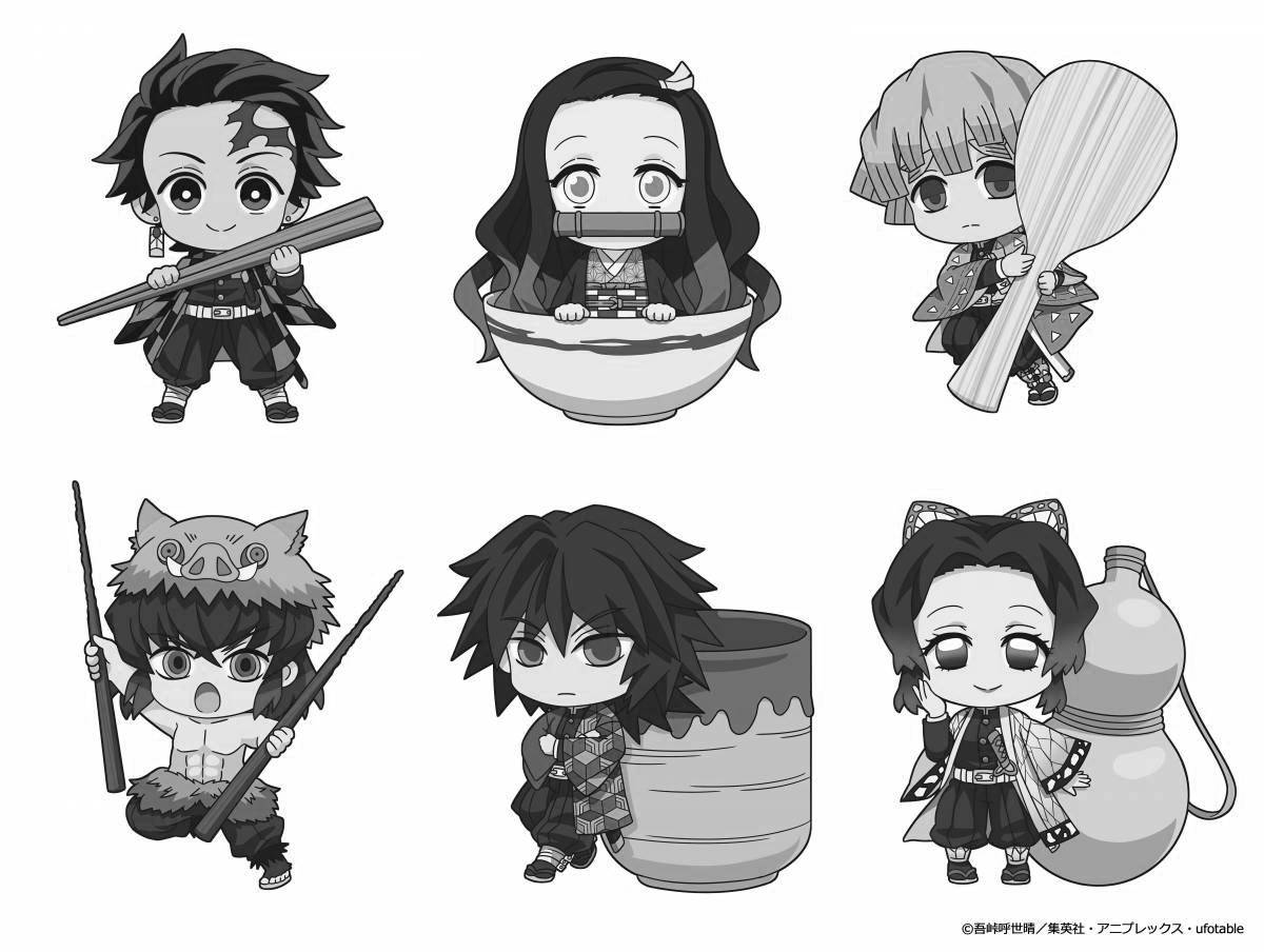 Coloring book joyful chibi demon cleaver