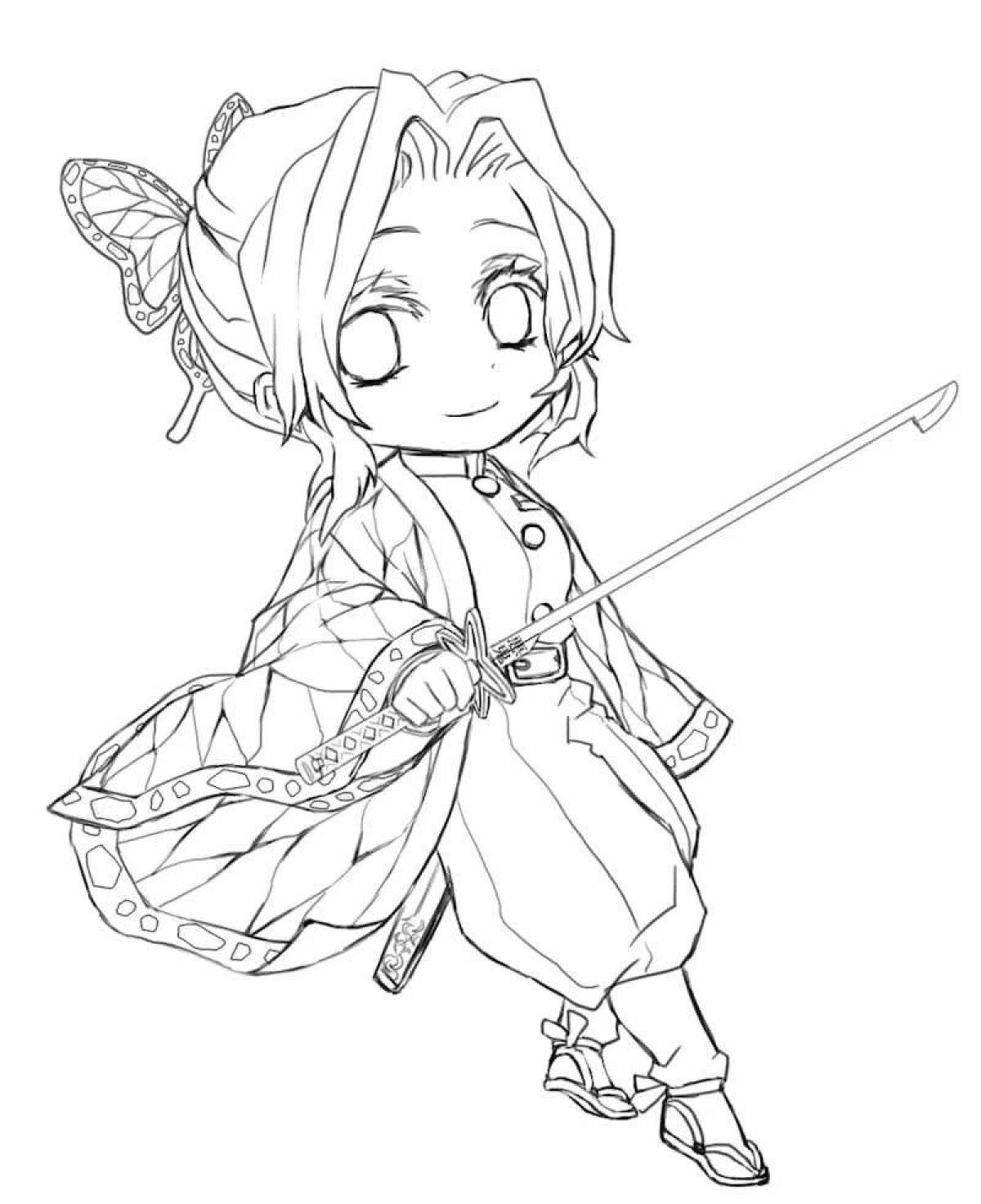 Animated chibi demon cleaver coloring page