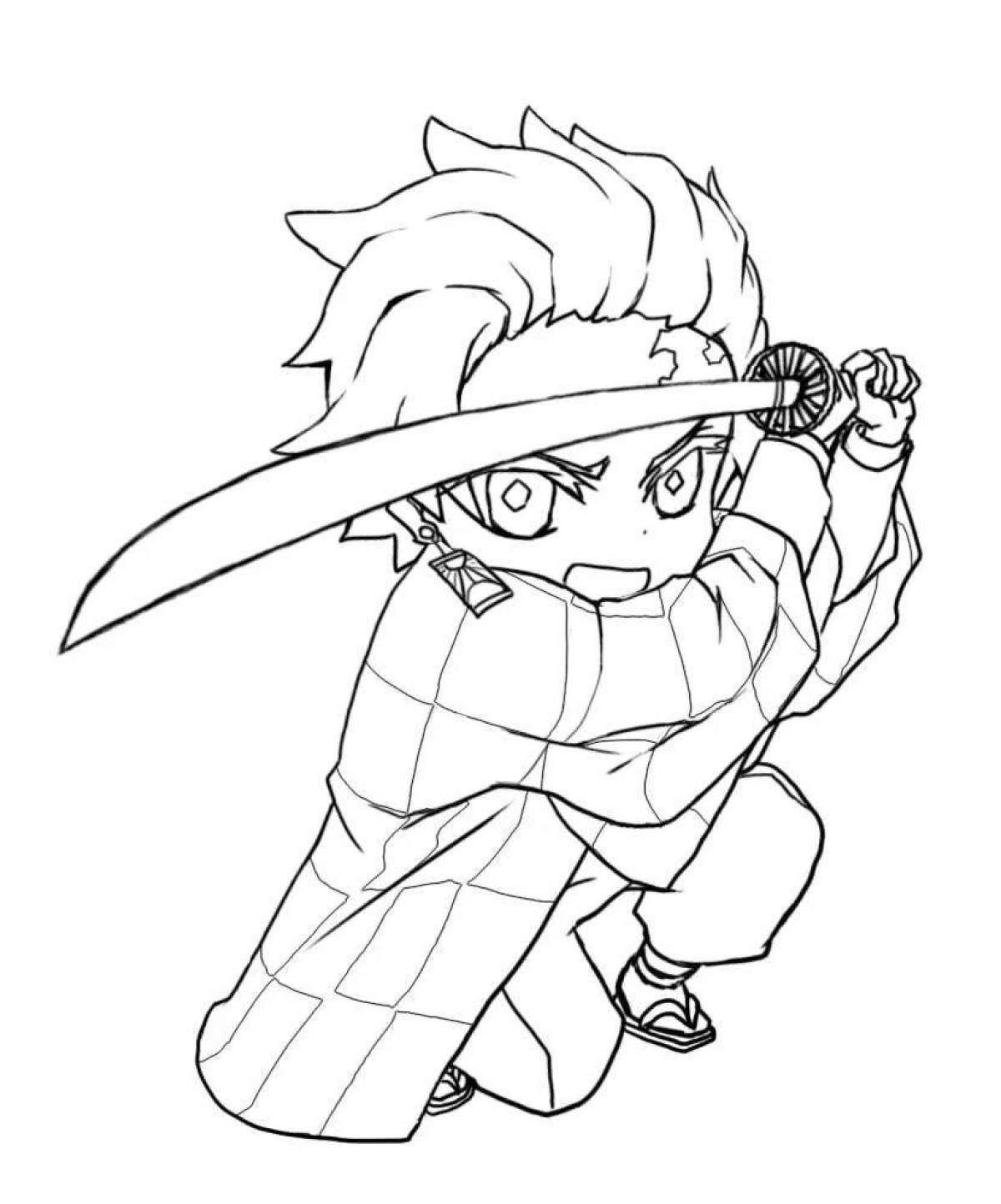 Coloring book cheerful chibi demon cleaver