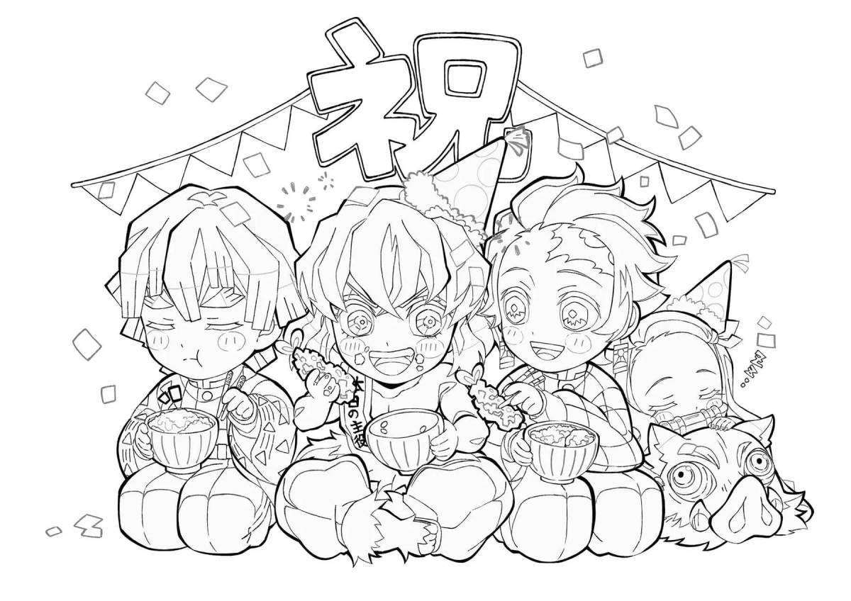 Coloring book witty chibi demon cleaver