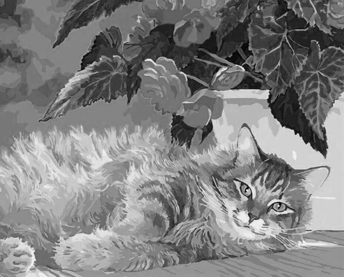 Amusing ginger cat coloring by numbers