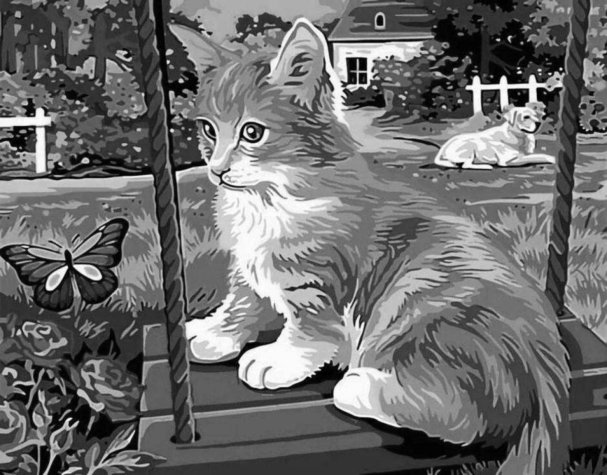 Attractive red cat coloring by numbers