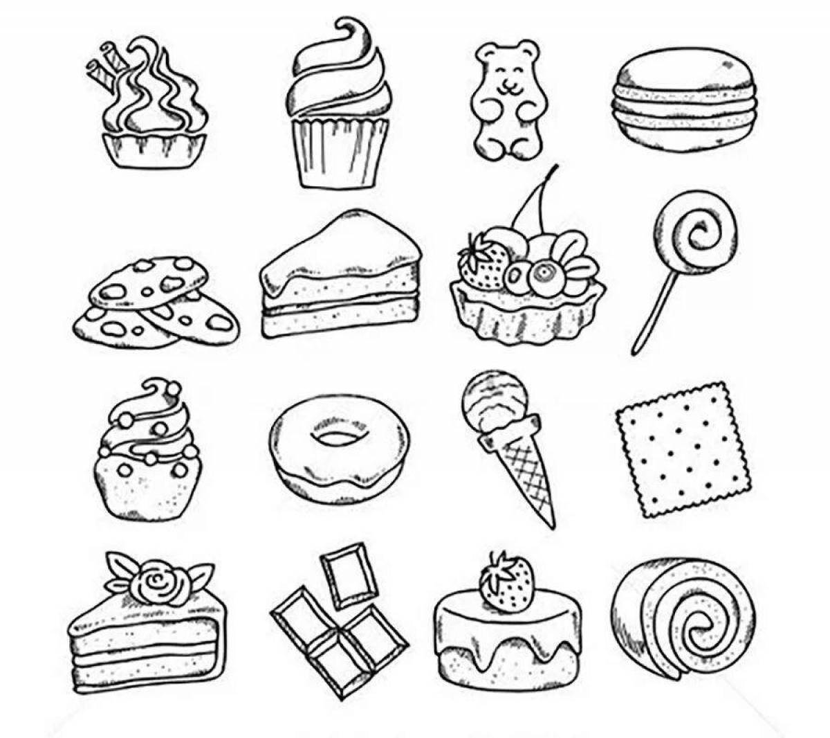 Cute confectionery coloring book for kids