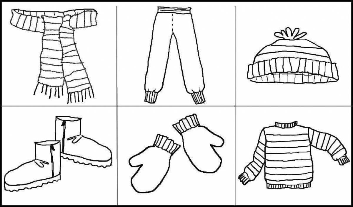 Playful preschool winter clothes coloring page