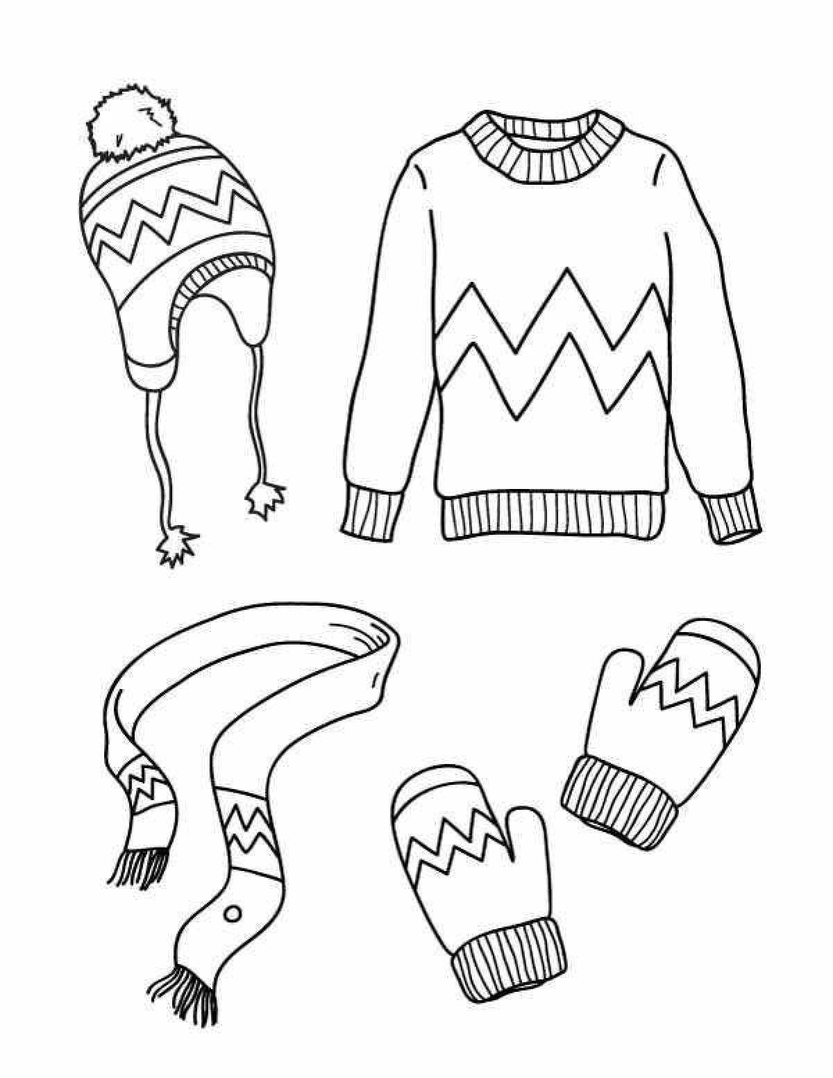 Очаровательная страница раскраски зимней одежды для дошкольников