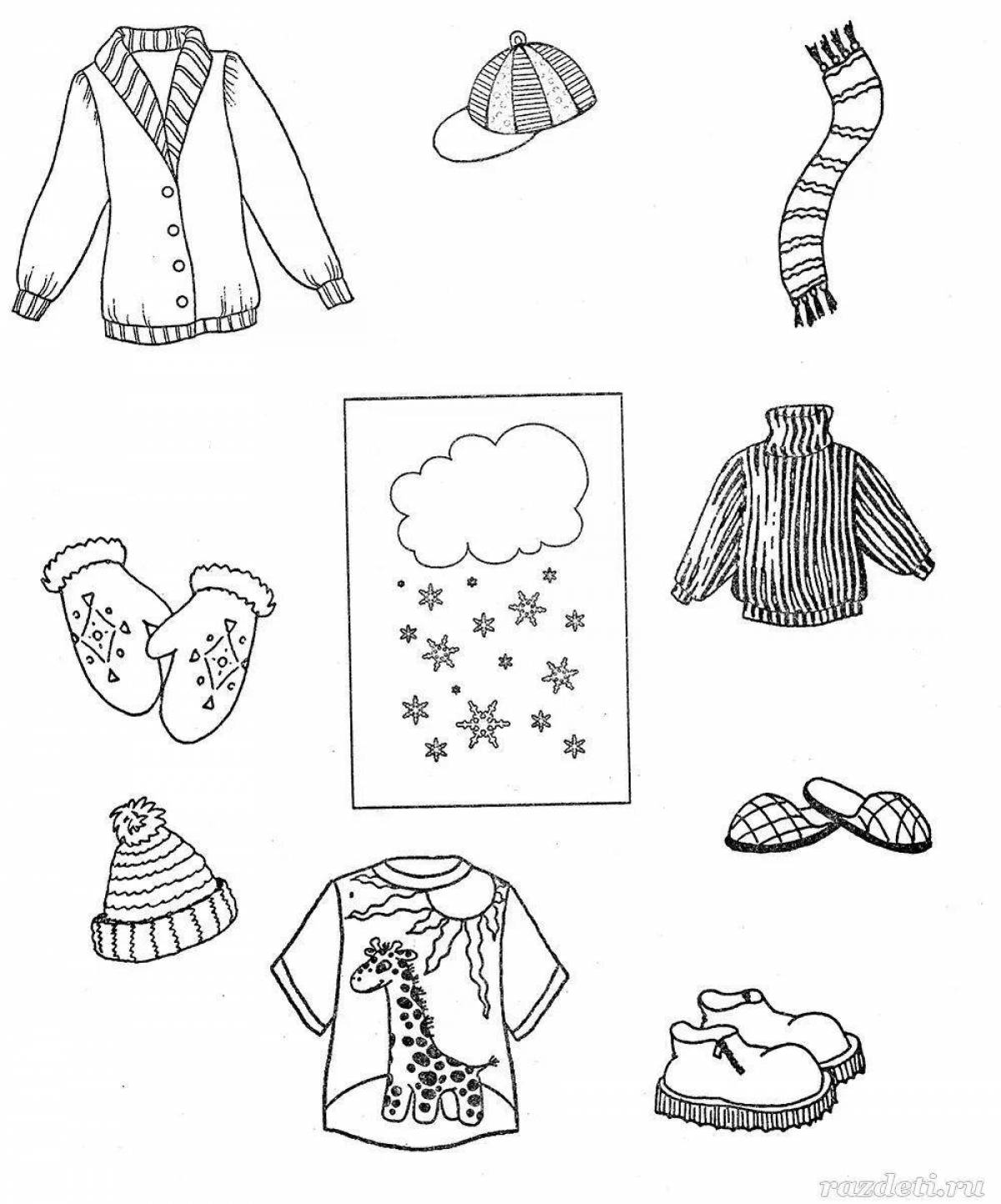 Coloured shiny winter clothes for preschoolers coloring book