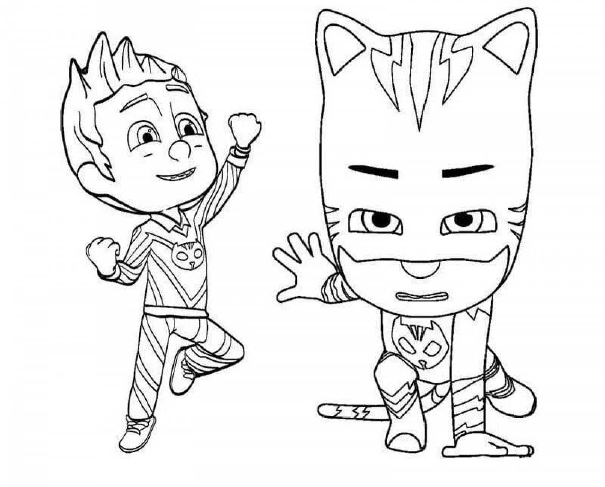 Happy masked heroes coloring page