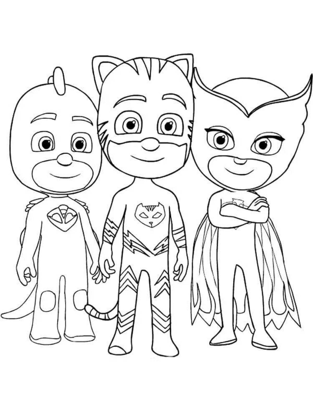 Coloring page adorable masked characters